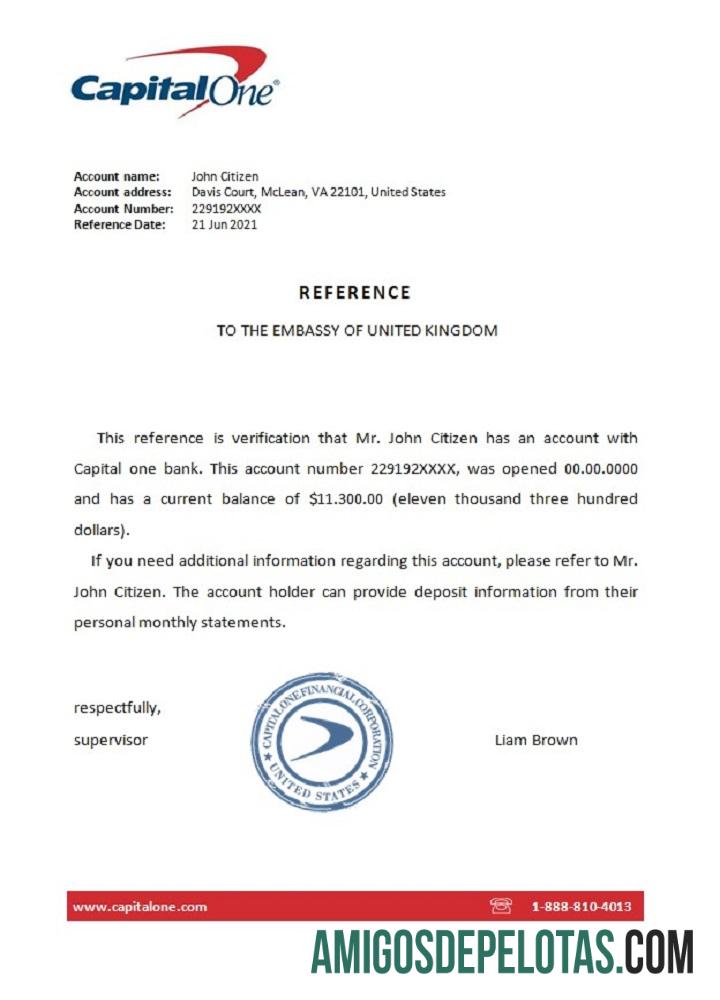 Referência da Capital One dos EUA exemplo